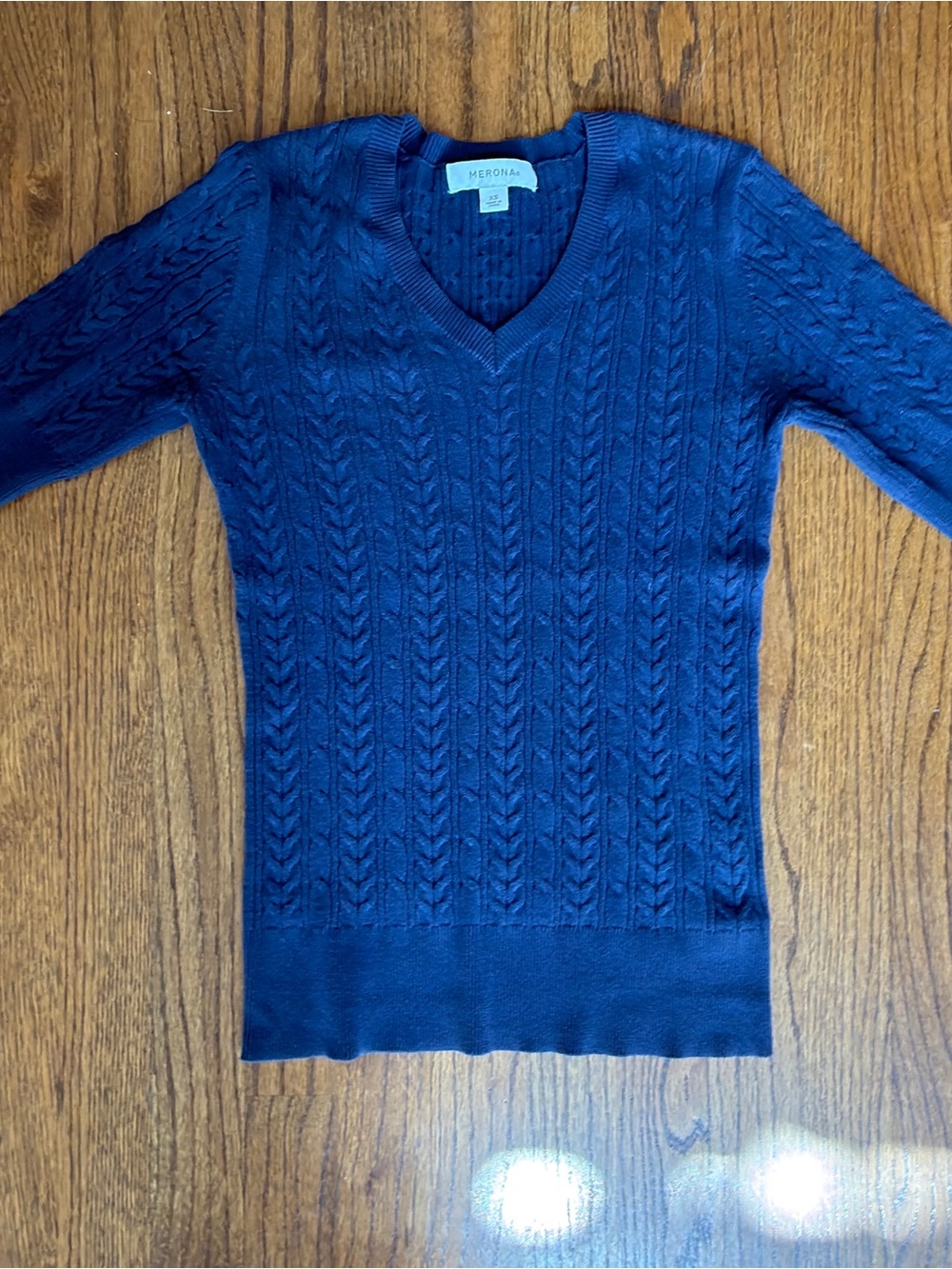 Classic Navy Cable-Knit V-Neck Women's Sweater - Picture 2 of 2